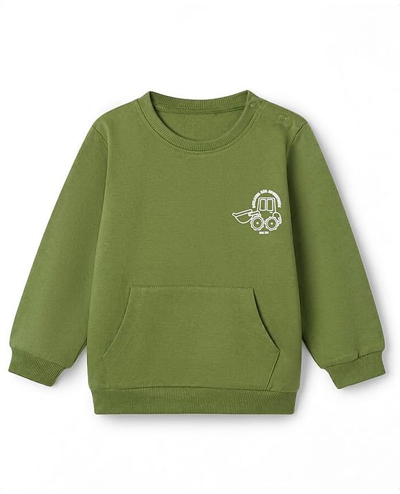 Babyhug 100% Cotton Heavy Gauge Terry Knit Sweatshirt with Full Sleeves & Tractor Print - Green