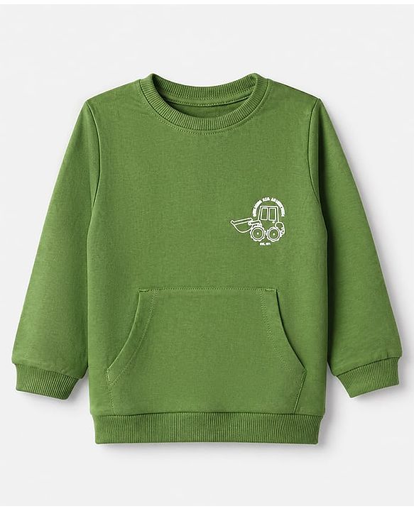 Babyhug 100% Cotton Heavy Gauge Terry Knit Sweatshirt with Full Sleeves & Tractor Print - Green