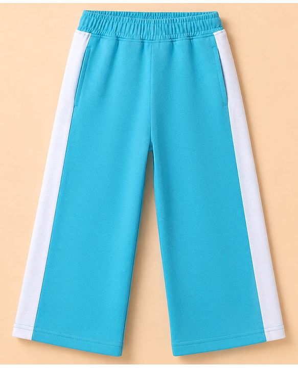 Pine Kids Cotton Mixes Looper Knit Full Trousers and Top with Raglan Half Sleeves and 68 Print - Light/Sky Blue