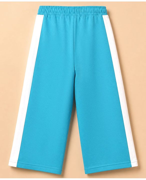 Pine Kids Cotton Mixes Looper Knit Full Trousers and Top with Raglan Half Sleeves and 68 Print - Light/Sky Blue
