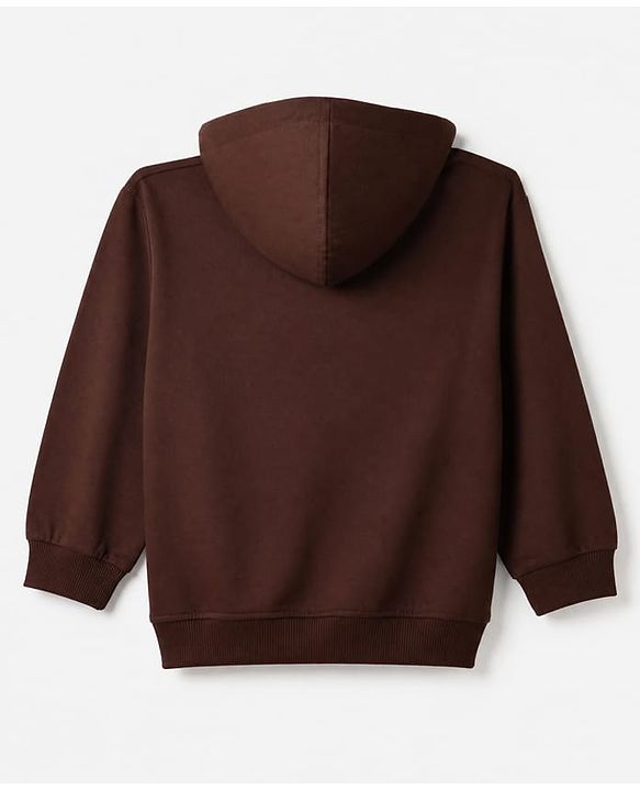 Pine Kids Cotton Looper Knit Full Sleeves Co-ord Hooded T-Shirt and Pant with Star & Shine Love Text Foil Print - Brown
