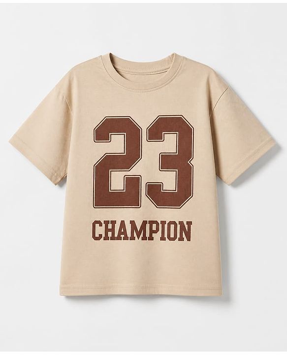 Pine Kids 100% Cotton Knit Half Sleeves T-Shirt and Joggers Set with Text Print - Brown