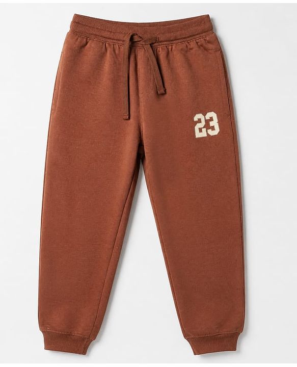 Pine Kids 100% Cotton Knit Half Sleeves T-Shirt and Joggers Set with Text Print - Brown