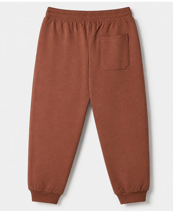Pine Kids 100% Cotton Knit Half Sleeves T-Shirt and Joggers Set with Text Print - Brown