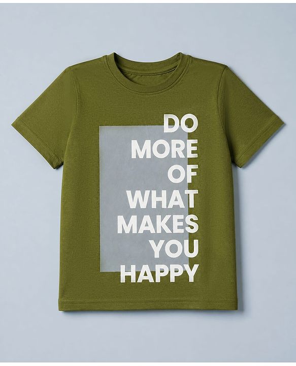 Pine Kids 100% Cotton Single Jersey Knit Half Sleeves T-Shirt and Jogger with Bio wash and Do More of What Makes You Happy Text Print - Green