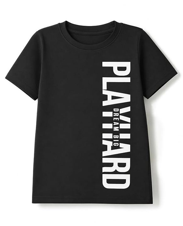 Pine Kids Cotton Knit Half Sleeves T-Shirt & Joggers Set With Text Print - Black