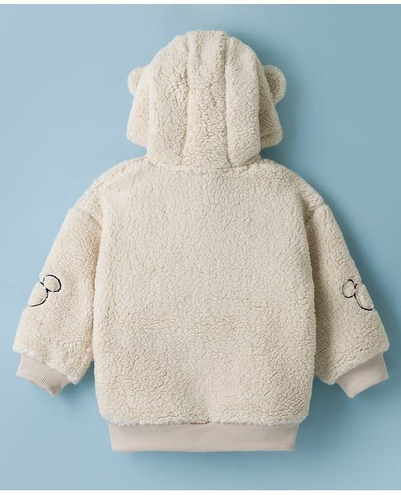Babyhug Disney 100% Cotton Knit Fur Jacket with Full Sleeves and Mickey Mouse Embroidery in White