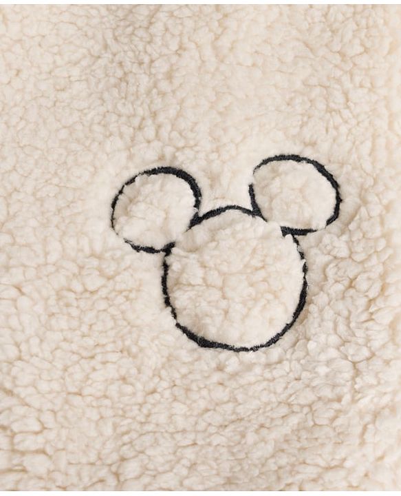 Babyhug Disney 100% Cotton Knit Fur Jacket with Full Sleeves and Mickey Mouse Embroidery in White