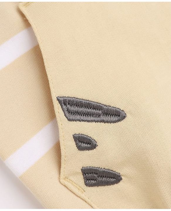 Babyhug 100% Cotton Knit Hooded Sweatshirt with Full Sleeves, Tiger Applique and Stripes Print in Beige