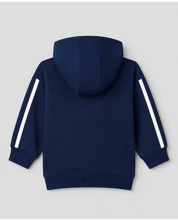 Babyhug 100% Cotton Knit Front Open Heavy Gauge Hooded Sweatshirt with Full Sleeves and New York Text & Tiger Print - Navy Blue
