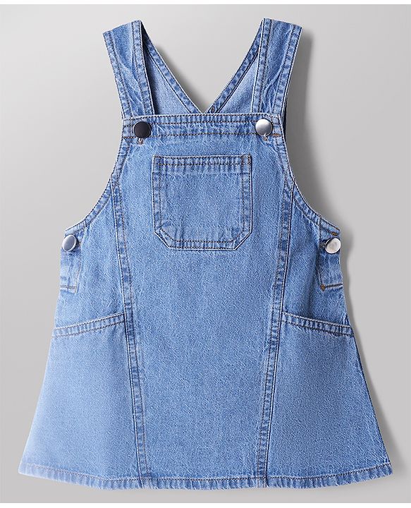 Babyhug Cotton Woven Full Sleeves Frock and Inner Tee with Polka Dots Print in Blue for 6-9 Months