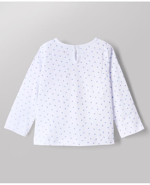 Babyhug Cotton Woven Full Sleeves Frock and Inner Tee with Polka Dots Print in Blue for 6-9 Months