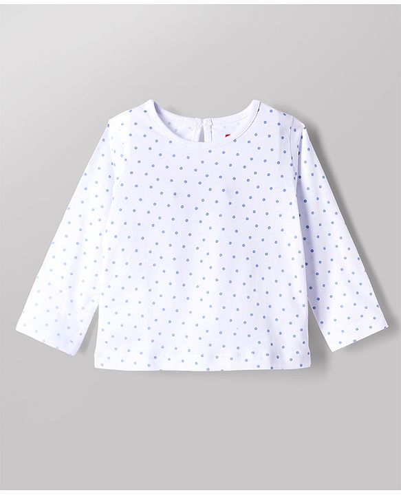 Babyhug Cotton Woven Full Sleeves Frock and Inner Tee with Polka Dots Print in Blue for 6-9 Months