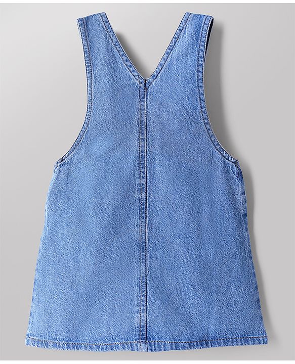 Babyhug Cotton Woven Full Sleeves Frock and Inner Tee with Polka Dots Print in Blue for 6-9 Months