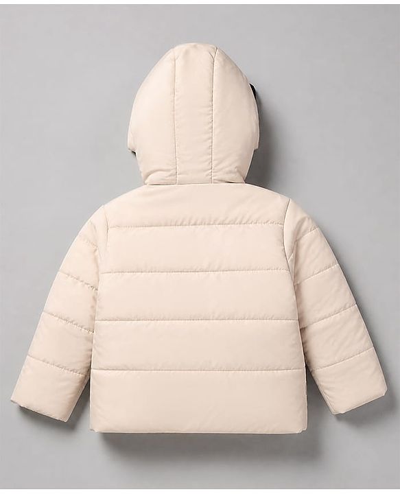 Babyhug Disney 100% Cotton Woven Hooded Padded/Quilted/ Winter Jacket With Full Sleeves And Mickey Mouse Mickey Mouse Patch In Offwhite