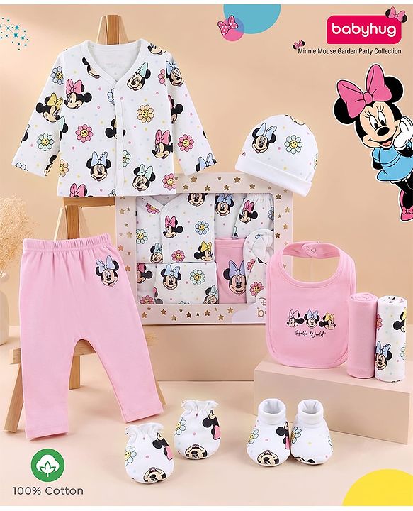 Babyhug Disney 100% Cotton Gift Set With Minnie Mouse Graphic - White