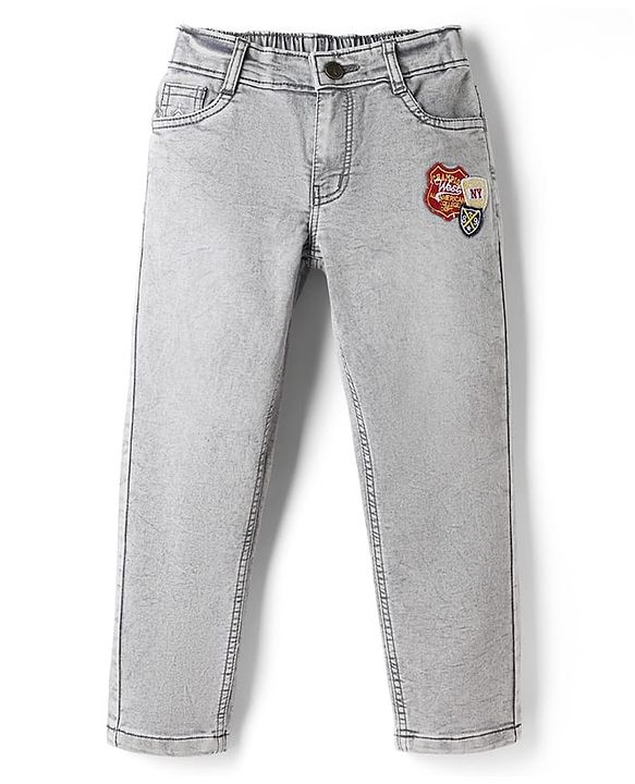 Pine Kids Denim Woven Full Length Jeans With Patch - Grey