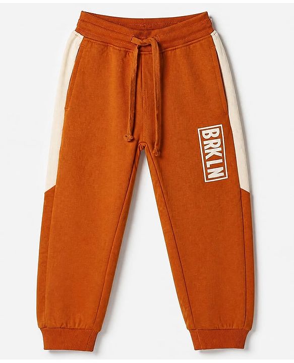 Pine Kids Looper Knit Full Sleeves Winter Wear Suit With Text Print - Light Brown
