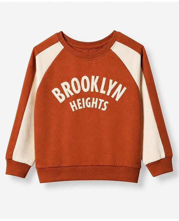 Pine Kids Looper Knit Full Sleeves Winter Wear Suit With Text Print - Light Brown
