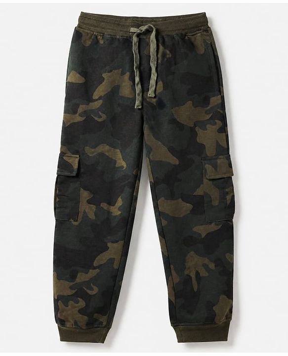 Pine Kids Looper Knit Half Sleeves Hooded Jacket & Joggers Set With Camouflage Print & Inner Tee - Black