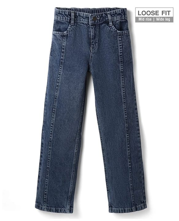 Pine Kids Denim Woven Full Length Washed Jeans - Navy Blue