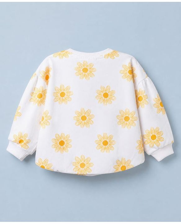Babyhug 100% Cotton Knit Heavy Gauge Full Sleeves Sweatshirt with Floral & Text Print - White