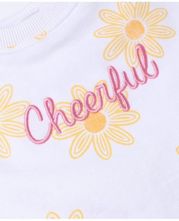 Babyhug 100% Cotton Knit Heavy Gauge Full Sleeves Sweatshirt with Floral & Text Print - White