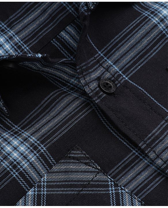 Pine Kids Cotton Woven Hooded Shirt with Full Sleeves and Buffalo Checks Print in Blue