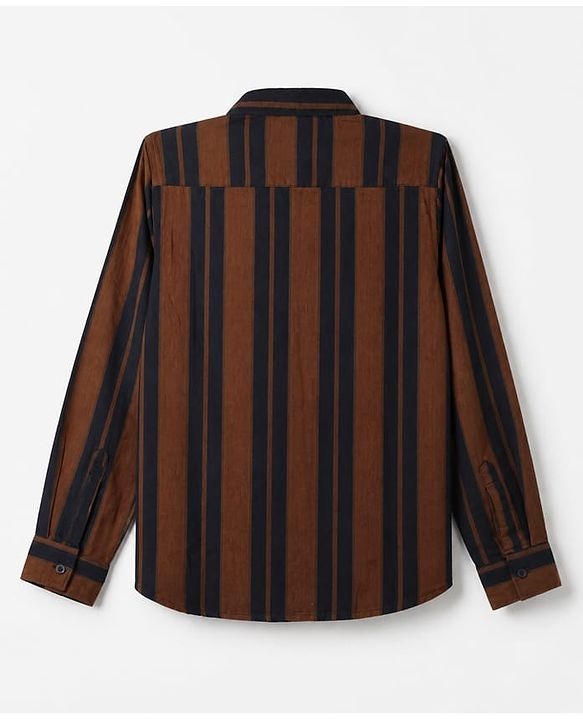 Pine Kids 100% Cotton Woven Hooded Shirts with Full Sleeves and Striped Print in Brown for 4-5 Years