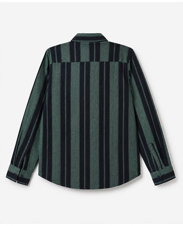 Pine Kids 100% Cotton Woven Hooded Shirts with Full Sleeves and Striped Print in Green for 4-5 Years