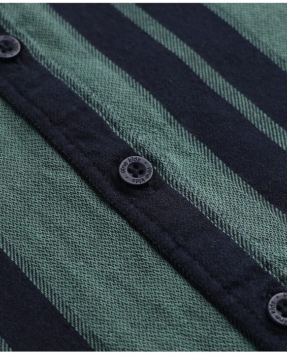 Pine Kids 100% Cotton Woven Hooded Shirts with Full Sleeves and Striped Print in Green for 4-5 Years
