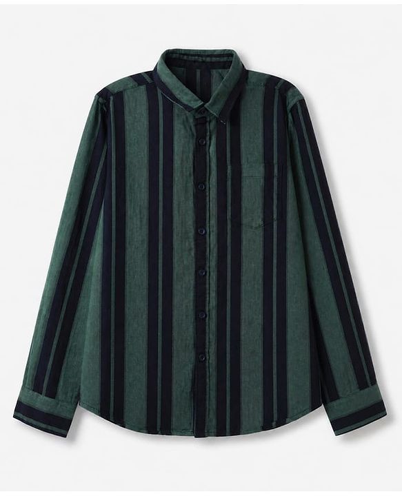 Pine Kids 100% Cotton Woven Hooded Shirts with Full Sleeves and Striped Print in Green for 4-5 Years