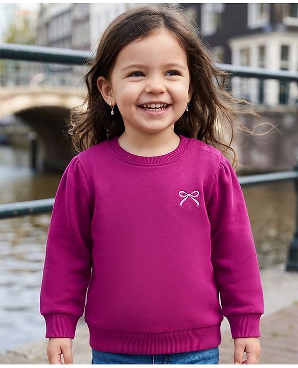 Babyhug 100% Cotton Knit Sweatshirt with Full Sleeves and Bow Print in Pink for 6-9 Months