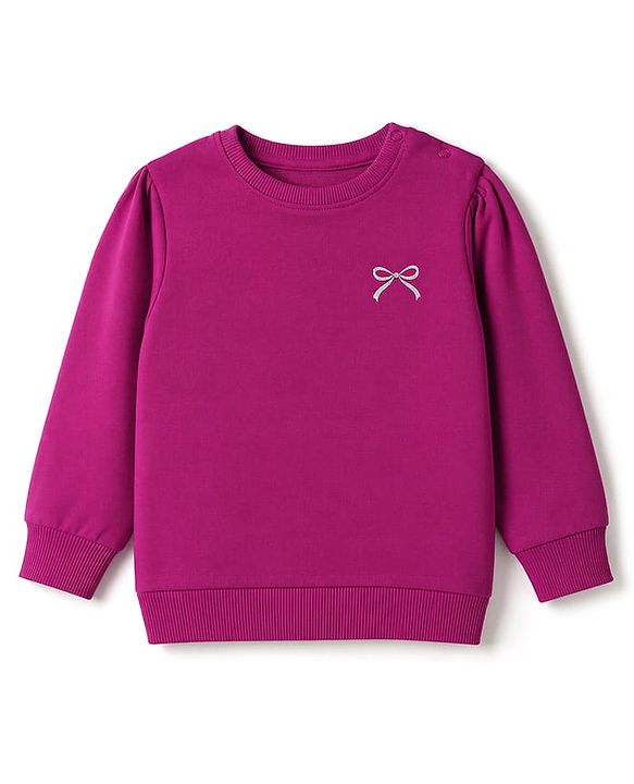 Babyhug 100% Cotton Knit Sweatshirt with Full Sleeves and Bow Print in Pink for 6-9 Months