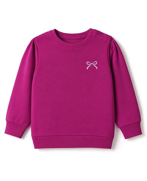 Babyhug 100% Cotton Knit Sweatshirt with Full Sleeves and Bow Print in Pink for 6-9 Months