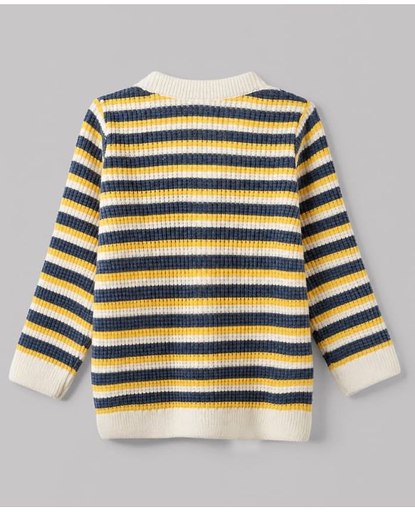 Babyhug Knit Cardigan and Pant with Full Sleeves and Striped Print in Navy Blue for 3-6 Months