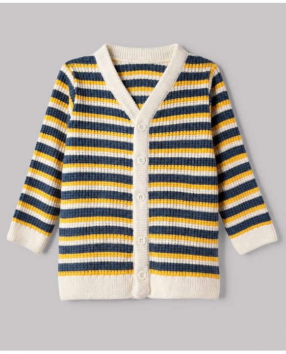 Babyhug Knit Cardigan and Pant with Full Sleeves and Striped Print in Navy Blue for 3-6 Months