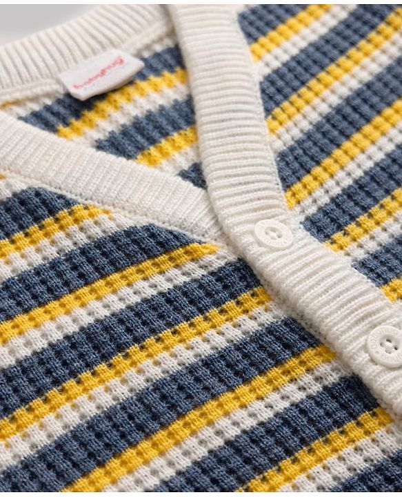 Babyhug Knit Cardigan and Pant with Full Sleeves and Striped Print in Navy Blue for 3-6 Months