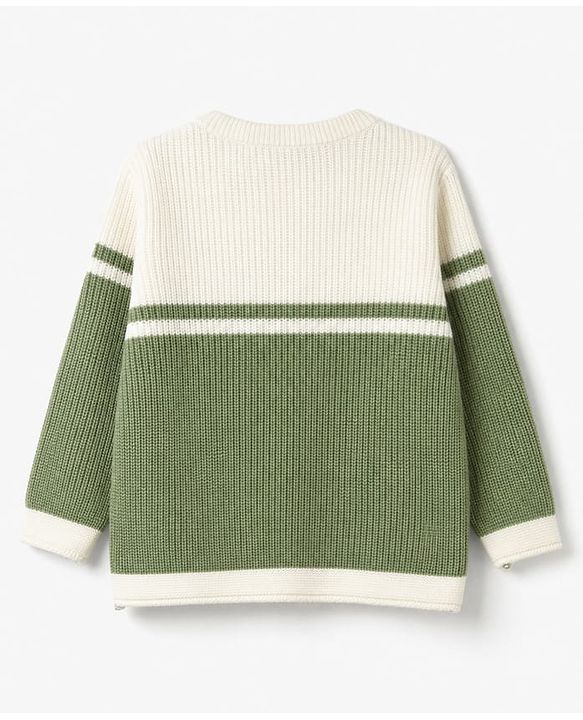 Babyhug Knit Full Sleeves Color Block Sweater Set - Green/White