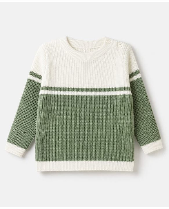 Babyhug Knit Full Sleeves Color Block Sweater Set - Green/White