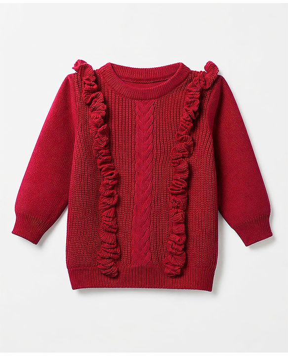 Babyhug Knit Full Sleeves Pullover with Cable Knit Design - Maroon