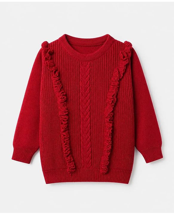 Babyhug Knit Full Sleeves Pullover with Cable Knit Design - Maroon