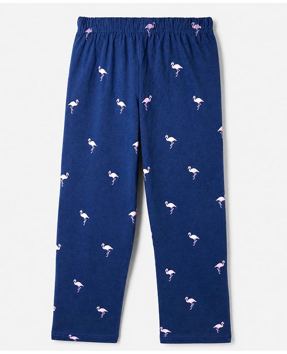 Pine Kids 100% Cotton Single Jersey 180 GSM Knit Half Sleeves Co-ord T-Shirt & Pyjama Night Suit with Florida Text & Flamingo Print with Bio Wash - Blue