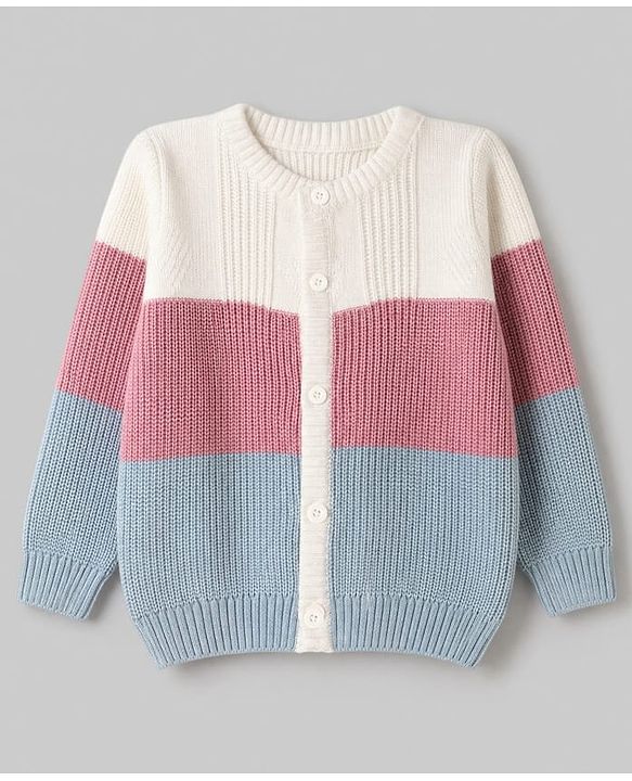 Babyhug Knit Full Sleeves Sweater Set with Color Block Design -Pink