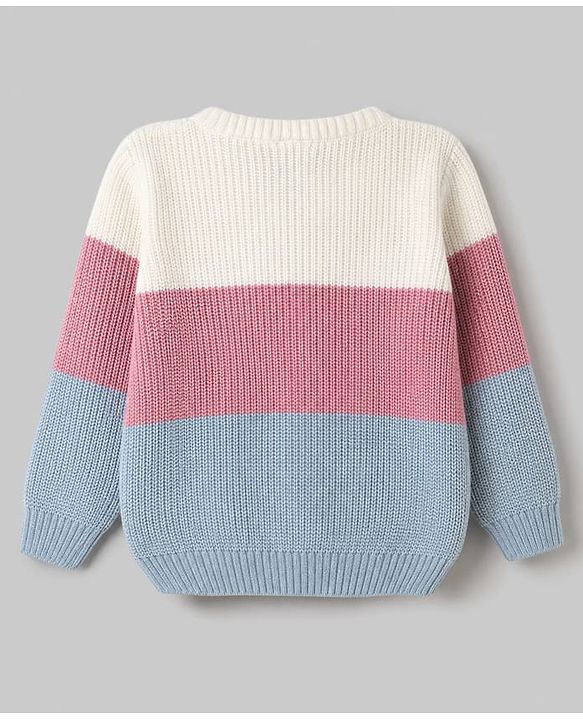 Babyhug Knit Full Sleeves Sweater Set with Color Block Design -Pink