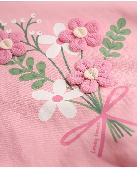 Babyhug 100% Cotton Heavy Gauge Fleece Knit Warm Sweatshirt with Full Sleeves & Floral Applique - Pink