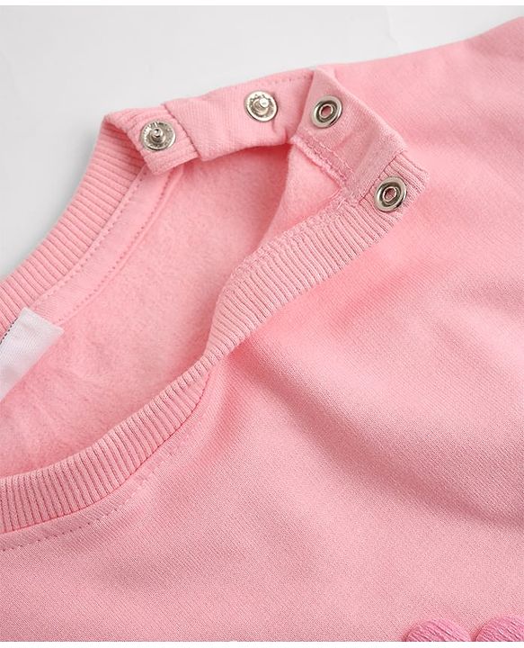 Babyhug 100% Cotton Heavy Gauge Fleece Knit Warm Sweatshirt with Full Sleeves & Floral Applique - Pink
