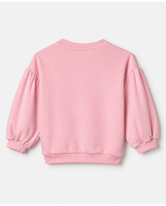 Babyhug 100% Cotton Heavy Gauge Fleece Knit Warm Sweatshirt with Full Sleeves & Floral Applique - Pink