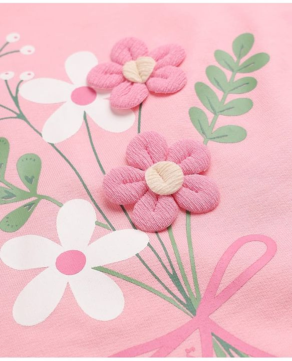 Babyhug 100% Cotton Heavy Gauge Fleece Knit Warm Sweatshirt with Full Sleeves & Floral Applique - Pink