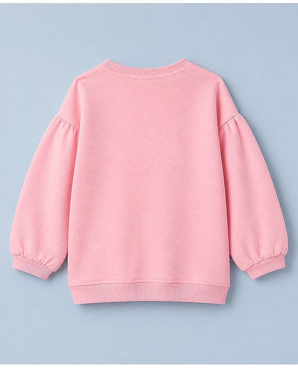 Babyhug 100% Cotton Heavy Gauge Fleece Knit Warm Sweatshirt with Full Sleeves & Floral Applique - Pink